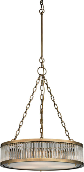 Linden Manor 3 Light Pendant In Crystal and Aged Brass