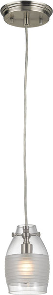 Carved Glass 1 Light Pendant In Brushed Nickel