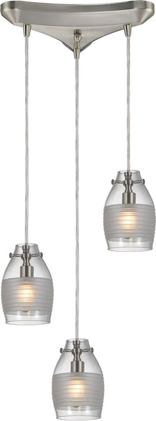 Carved Glass 3 Light Pendant In Brushed Nickel