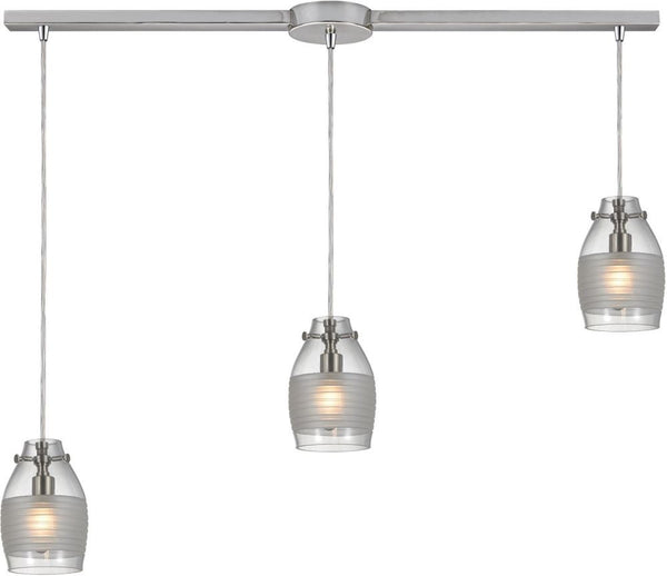 Carved Glass 3 Light Pendant In Brushed Nickel