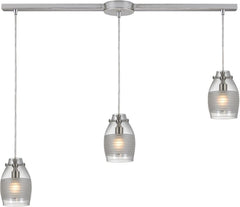 Carved Glass 3 Light Pendant In Brushed Nickel