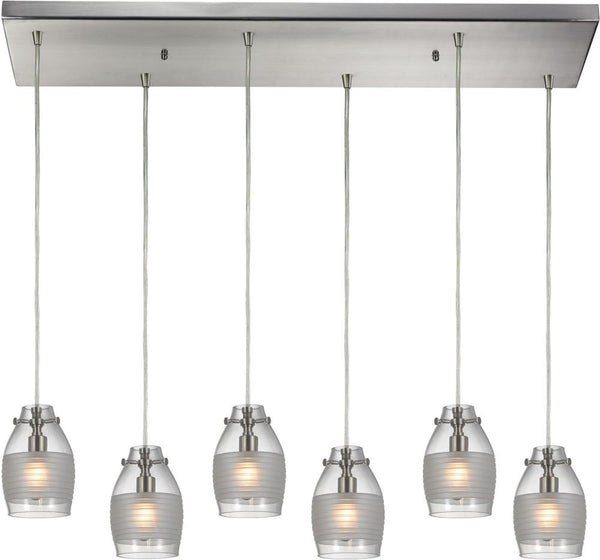 Carved Glass 6 Light Pendant In Brushed Nickel