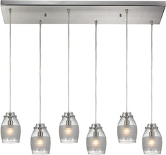 Carved Glass 6 Light Pendant In Brushed Nickel