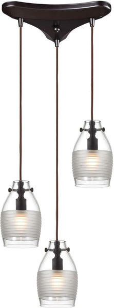 Carved Glass 3 Light Pendant In Oil Rubbed Bronze