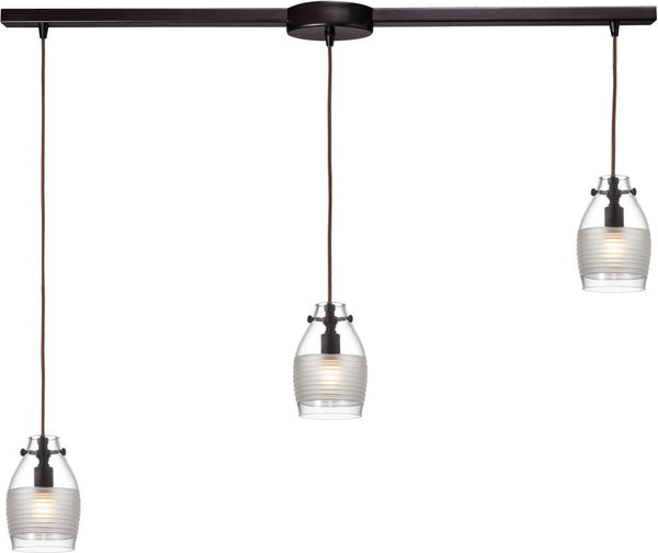 Carved Glass 3 Light Pendant In Oil Rubbed Bronze