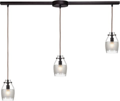 Carved Glass 3 Light Pendant In Oil Rubbed Bronze
