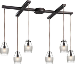 Carved Glass 6 Light Pendant In Oil Rubbed Bronze