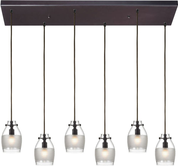 Carved Glass 6 Light Pendant In Oil Rubbed Bronze