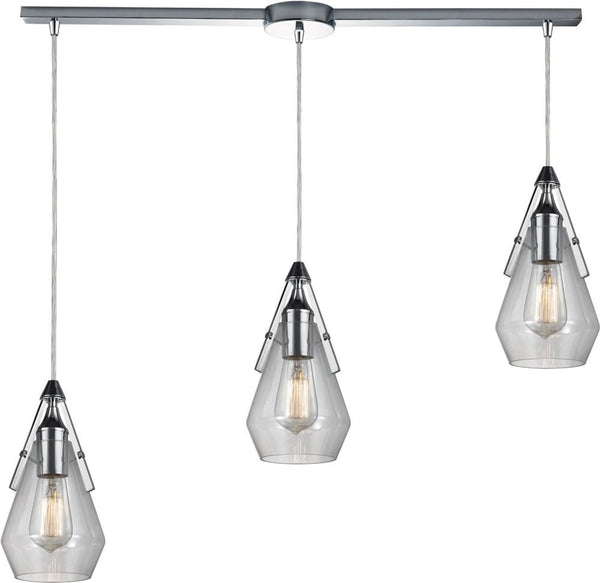 Duncan 3 Light Pendant In Polished Chrome and Clear Glass