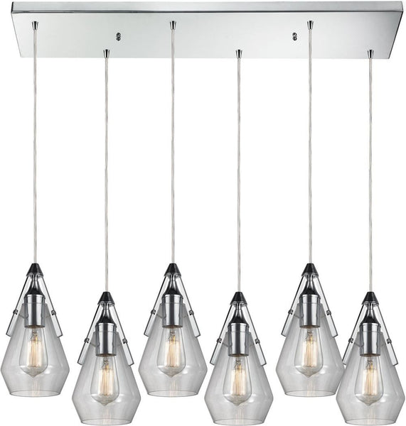 Duncan 6 Light Pendant In Polished Chrome and Clear Glass