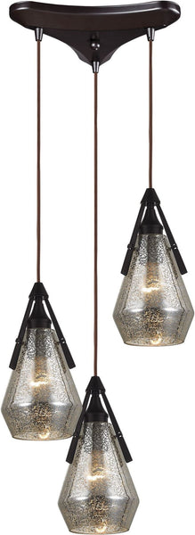 Duncan 3 Light Pendant In Oil Rubbed Bronze and Antique Mercury Glass