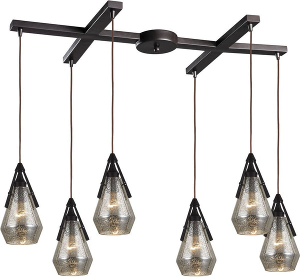 Duncan 6 Light Pendant In Oil Rubbed Bronze and Antique Mercury Glass
