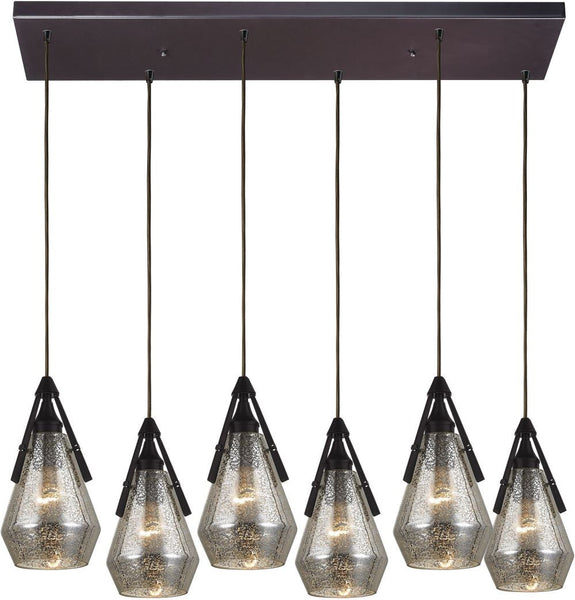 Duncan 6 Light Pendant In Oil Rubbed Bronze and Antique Mercury Glass
