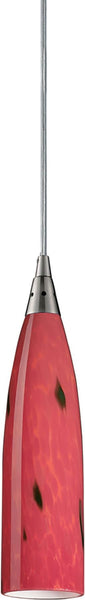 Lungo 1 Light Pendant In Satin Nickel and Fire Red Glass