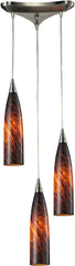 Lungo 3 Light Pendant In Satin Nickel and Espresso Glass