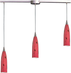 Lungo 3 Light Pendant In Satin Nickel and Fire Red Glass
