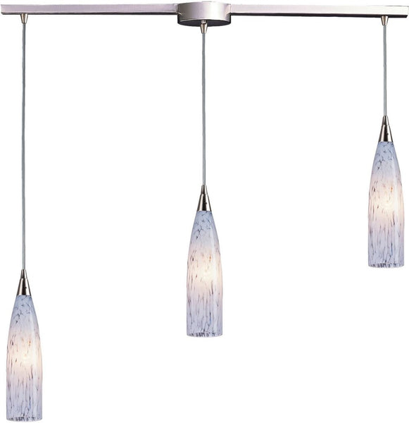 Lungo 3 Light Pendant In Satin Nickel and Snow White Glass