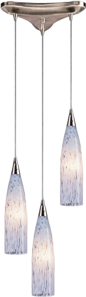 Lungo 3 Light Pendant In Satin Nickel and Snow White Glass