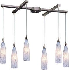 Lungo 6 Light Pendant In Satin Nickel and Snow White Glass