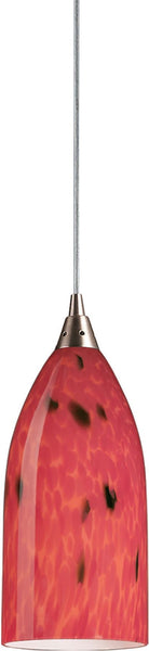 Verona 1 Light Led Pendant In Satin Nickel and Fire Red Glass