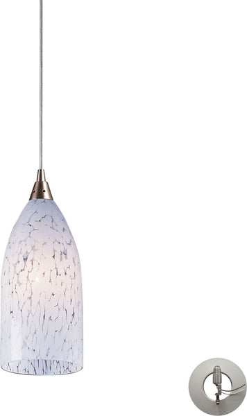 Verona 1 Light Pendant In Satin Nickel and Snow White Glass - Includes Recessed Lighting Kit