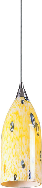 Verona 1 Light Pendant In Satin Nickel and Yellow Blaze Glass