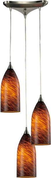 Verona 3 Light Pendant In Satin Nickel and Espresso Glass