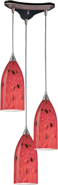 Verona 3 Light Pendant In Satin Nickel and Fire Red Glass