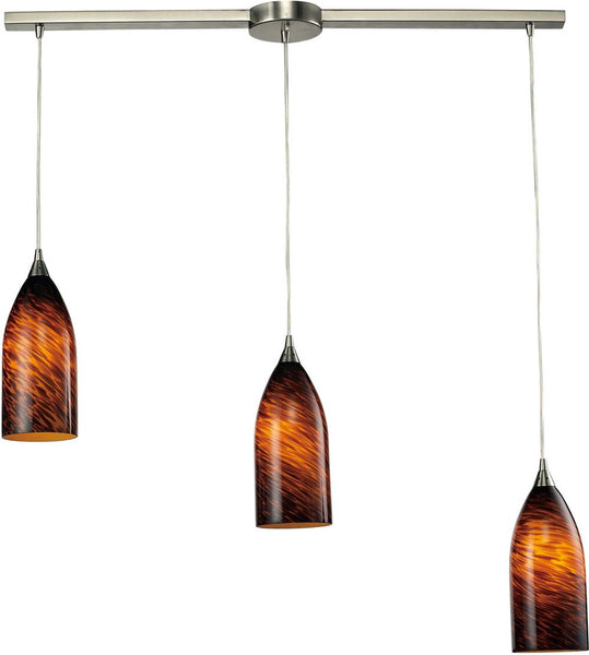 Verona 3 Light Pendant In Satin Nickel and Espresso Glass