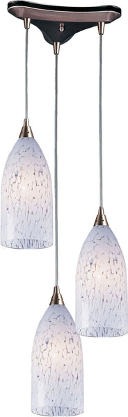Verona 3 Light Pendant In Satin Nickel and Snow White Glass