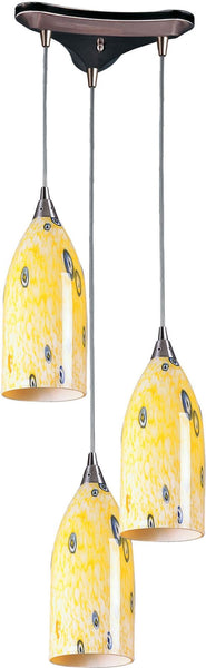 Verona 3 Light Pendant In Satin Nickel and Yellow Blaze Glass