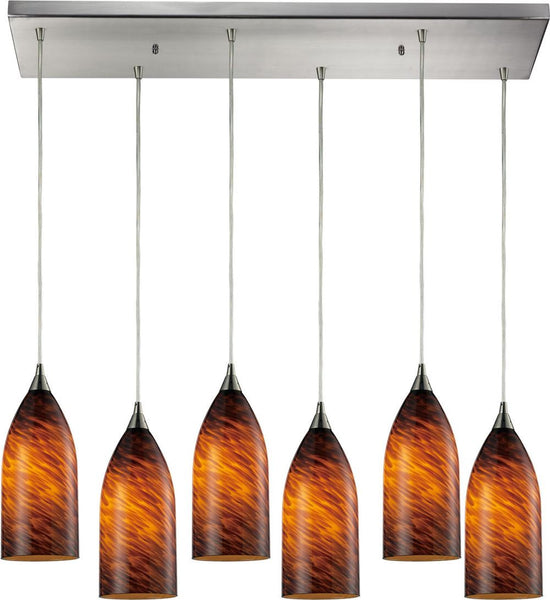 Verona 6 Light Pendant In Satin Nickel and Espresso Glass