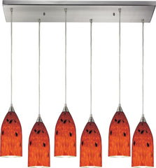 Verona 6 Light Pendant In Satin Nickel and Fire Red Glass