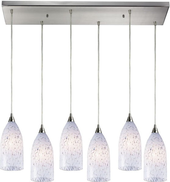 Verona 6 Light Pendant In Satin Nickel and Snow White Glass