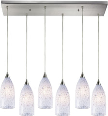 Verona 6 Light Pendant In Satin Nickel and Snow White Glass