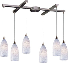 Verona 6 Light Pendant In Satin Nickel and Snow White Glass