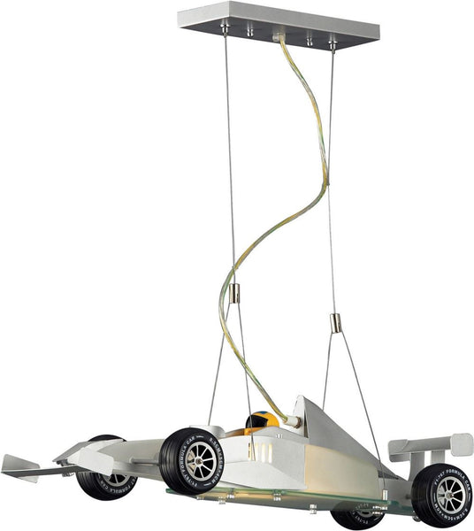 Novelty 1 Light Race Car Pendant In Satin Nickel