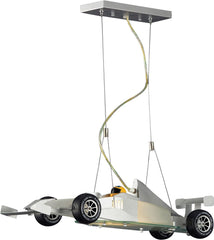 Novelty 1 Light Race Car Pendant In Satin Nickel