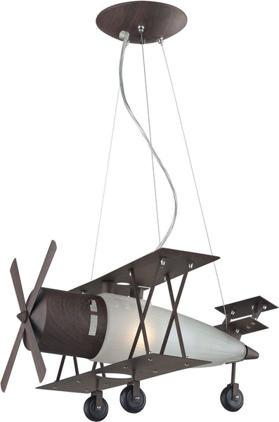 Novelty 1 Light Bi Plane Pendant In Walnut and Satin Glass