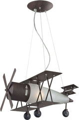 Novelty 1 Light Bi Plane Pendant In Walnut and Satin Glass