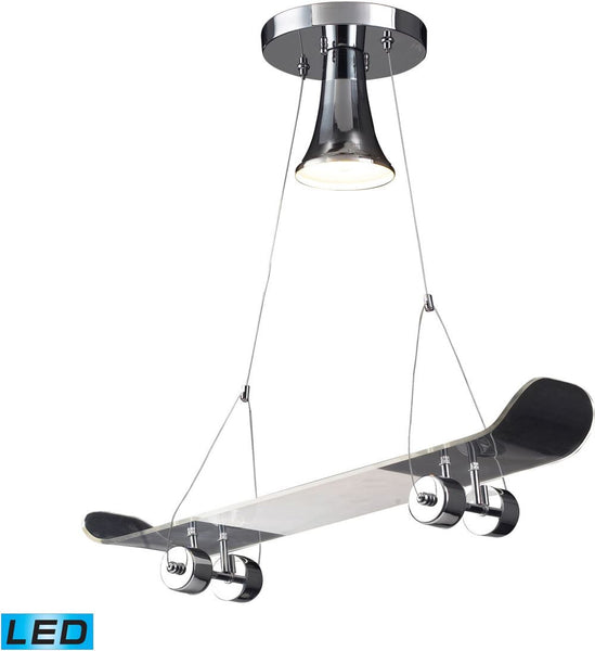 Novelty 1 Light Led Skateboard Pendant In Chrome