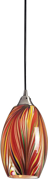 Mulinello 1 Light Pendant In Satin Nickel and Multicolor Glass