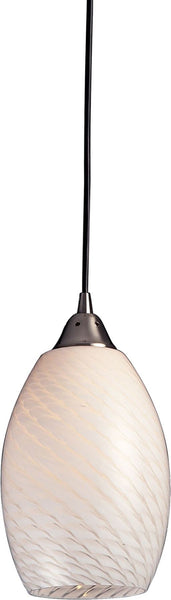 Mulinello 1 Light Pendant In Satin Nickel and White Swirl Glass