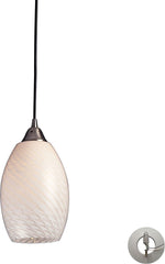 Mulinello 1 Light Pendant In Satin Nickel and White Swirl Glass - Includes Recessed Lighting Kit