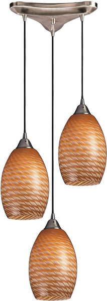 Mulinello 3 Light Pendant In Satin Nickel and Cocoa Glass