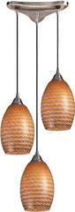 Mulinello 3 Light Pendant In Satin Nickel and Cocoa Glass