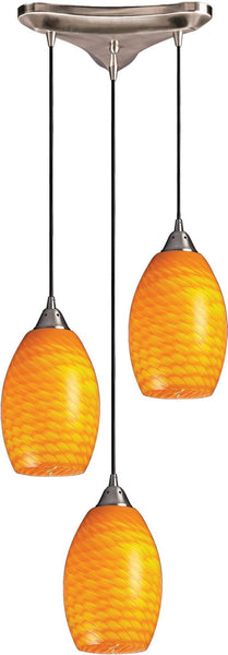 Mulinello 3 Light Pendant In Satin Nickel and Canary Glass