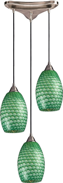 Mulinello 3 Light Pendant In Satin Nickel and Jade Glass