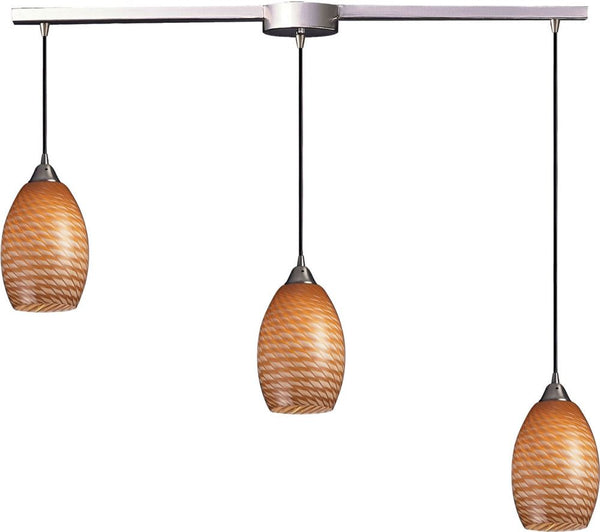 Mulinello 3 Light Pendant In Satin Nickel and Cocoa Glass