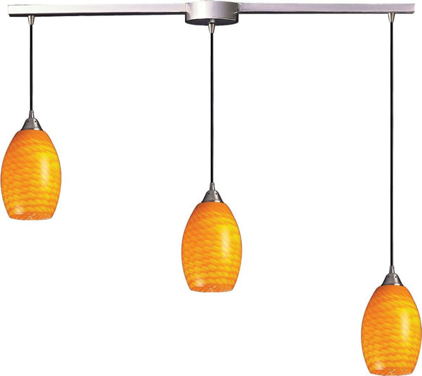 Mulinello 3 Light Pendant In Satin Nickel and Canary Glass